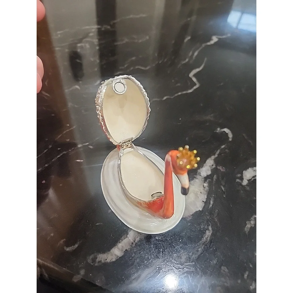 Flamingo Trinket Box Enamel Magnetic Hinged Rhinestone Bird Ring Box